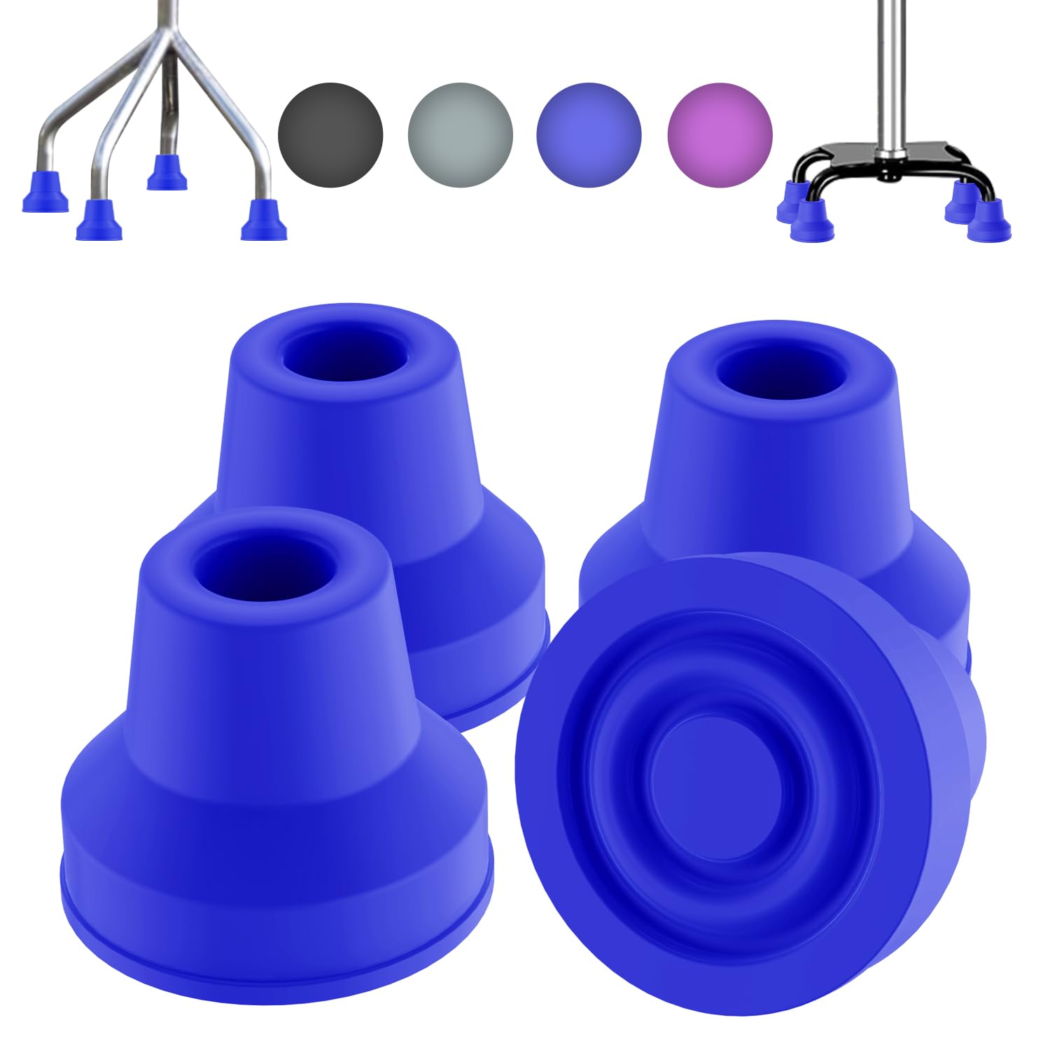 supregear Quad Cane Tips (4-Pack) - Heavy Duty Rubber Cane Tip - Non-Slip Extreme Grip Replacement Foot Pad- Accessories for Walking and Standing Stick for Women, Men, Seniors