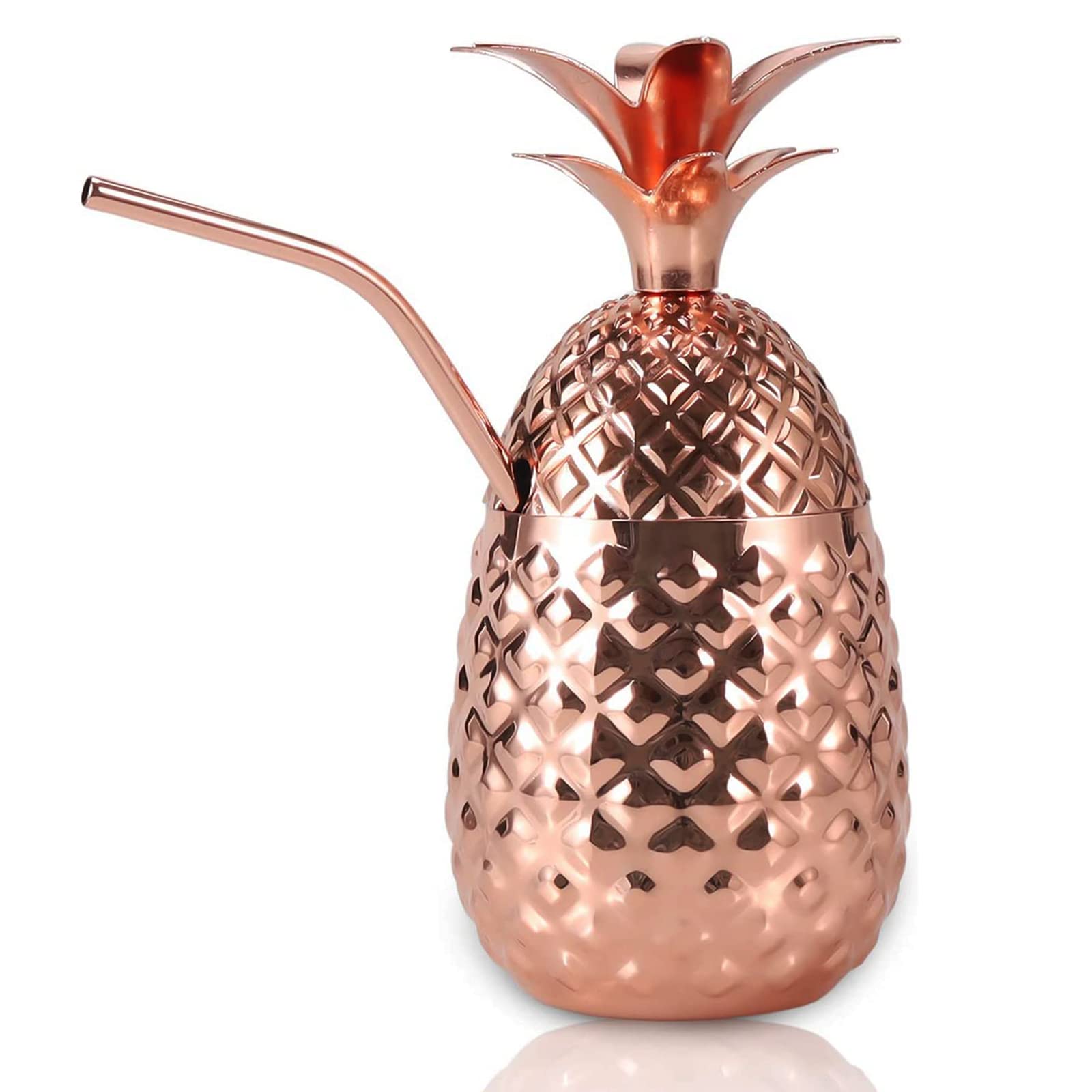 PERA Rose Gold Pineapple Cup Stainless Steel Shape Moscow Mule Copper Metal Cocktail Cup Modern Designer Bar Accessories （18 oz）