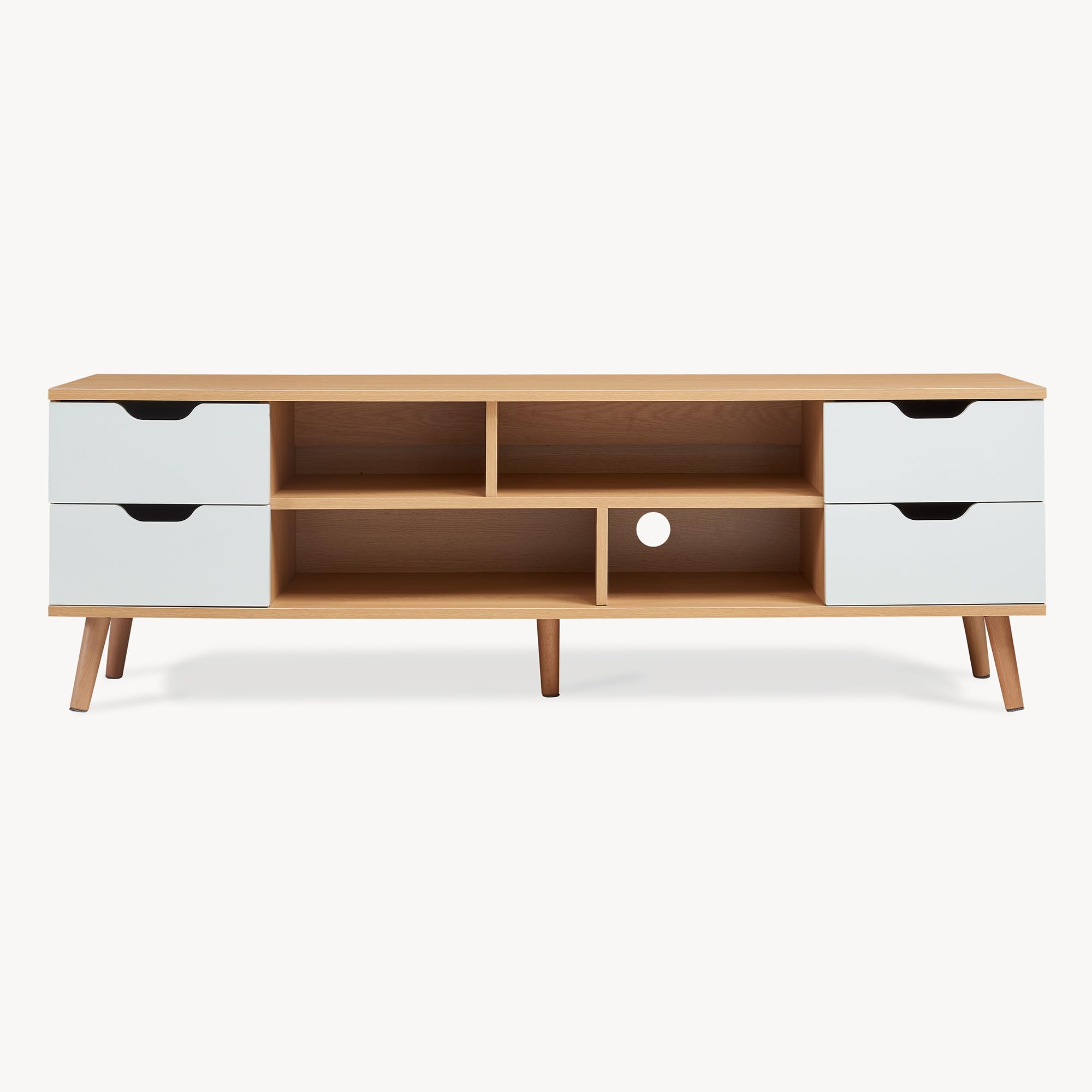 [en.casa] Mobile Porta TV con 4 Cassetti e Scomparti Vani Portaoggetti Stand Multimediale Mobile Contenitore per Soggiorno Camera da Letto Studio 140 x 30 x 45 cm - Effetto Rovere/Bianco