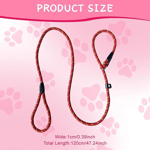 Miniatura 2 de Correa para perro de 3.9 ft, correa de cuerda resistente, ajustable, sin tirones, para perros grandes y medianos que caminan (rojo)