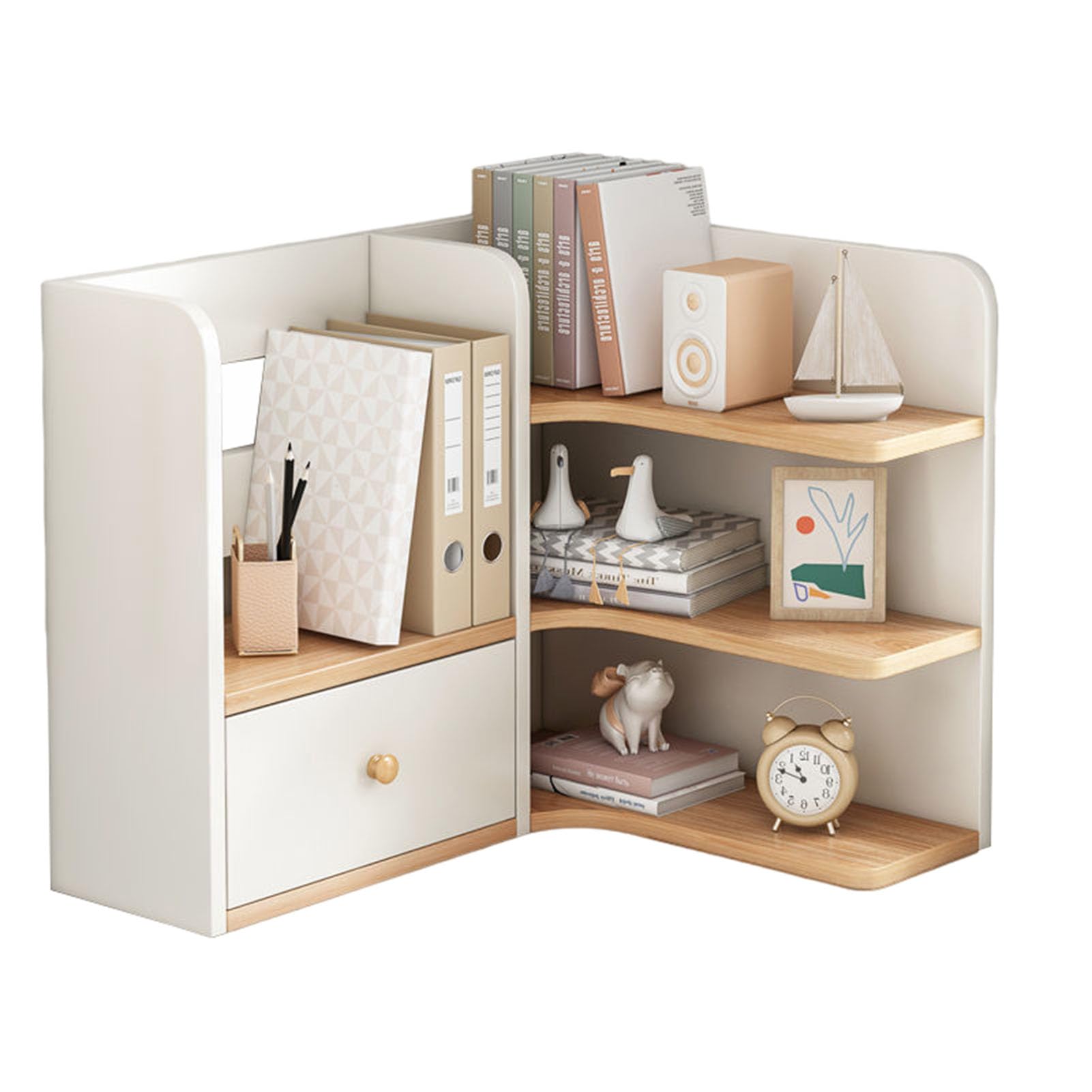 OLSKFUH Fashionable Corner Desktop Organizers And Storage, Multi-Function Free Standing Shelves Wood Countertop Hutch Bookshelf For Offices, Bedrooms, Kitchens And Living Rooms,B-white-70CM