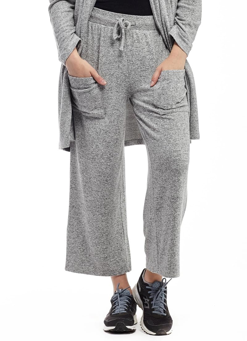 LA CERA Womens Wide Leg Stretch Capri Pants Drawstring Closure Front Pockets Rayon Polyester Spandex Machine Washable