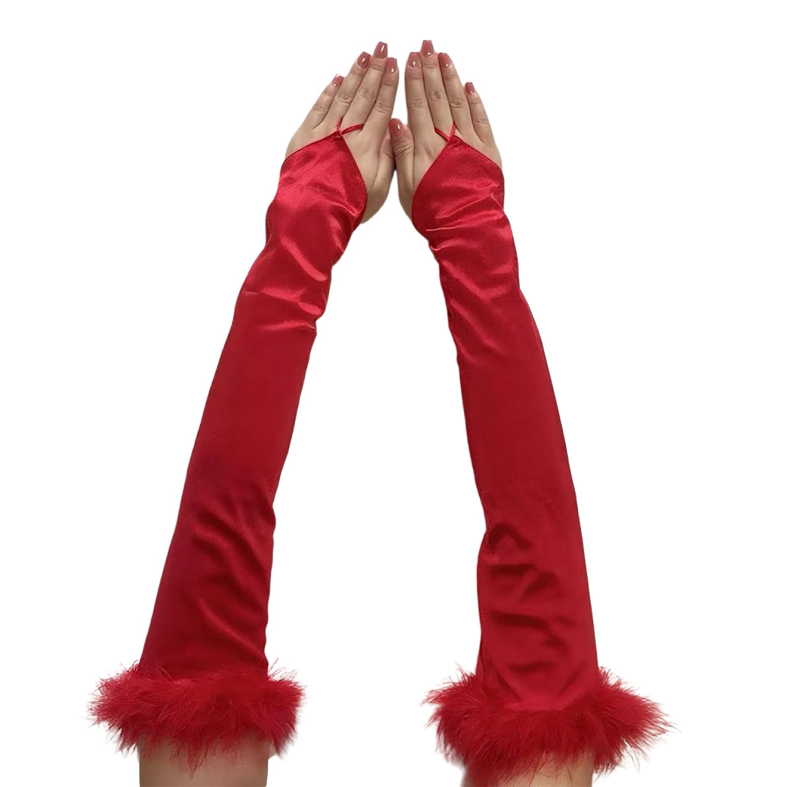 MICFENY Feathered Chain Formal Evening Gauntlets Flexible Fabric Traditional Achromatic Stage Gauntlets