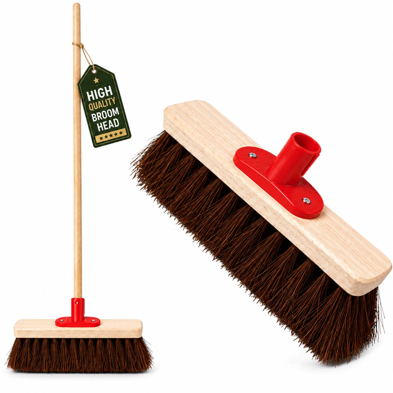 12" Garden Broom Outdoor with Wooden Handle Natural Stiff Bassine Hard Bristle Broom Yard Brush Heavy Duty Outdoor Stiff Sweeping Yard Brush