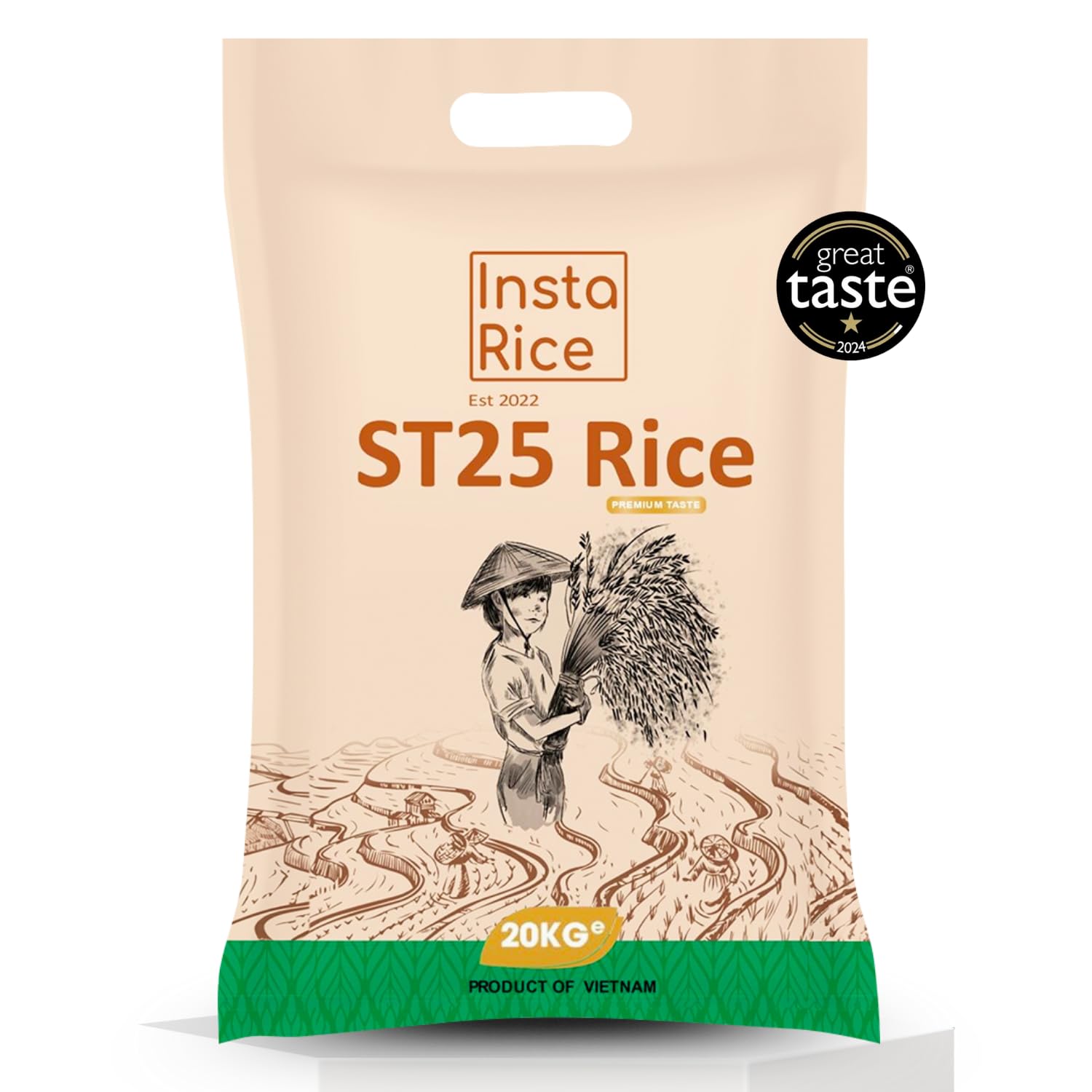 Insta Rice ST25 Premium Vietnamese Jasmine Rice 20kg - Great Taste 2024 Winner - Fragrant, Soft and Fluffy Long-Grain Rice for Asian, Thai and Everyday Cooking