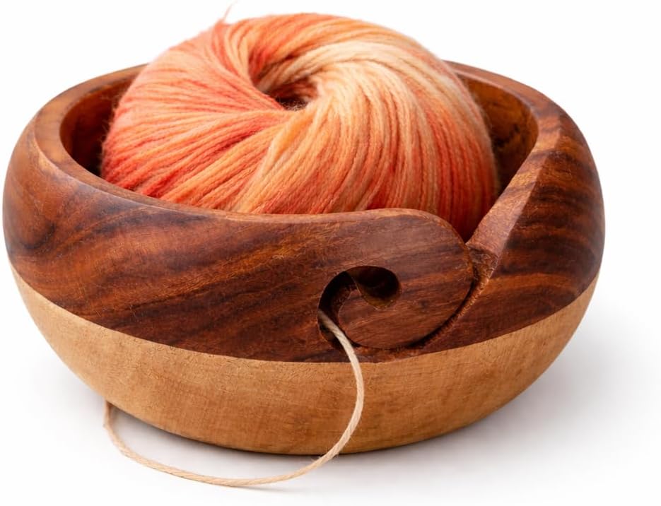 Mothers Day Gifts for Women Wooden Yarn Bowl Knitting Bowl Large Crochet Yarn Holder Handmade Crocheting Accessories and Supplies Organizer 7 x 3" Retirement Birthday Gift for Knitting Lovers