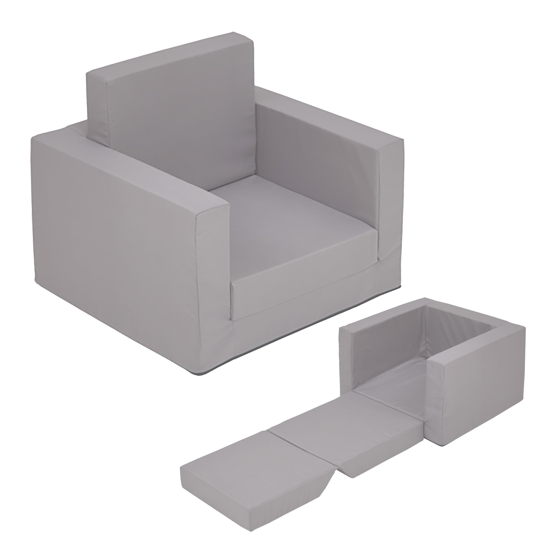 Kinder Polstersessel 2in1 ausklappbar – Grau, ca. 48 x 48 x 41 cm