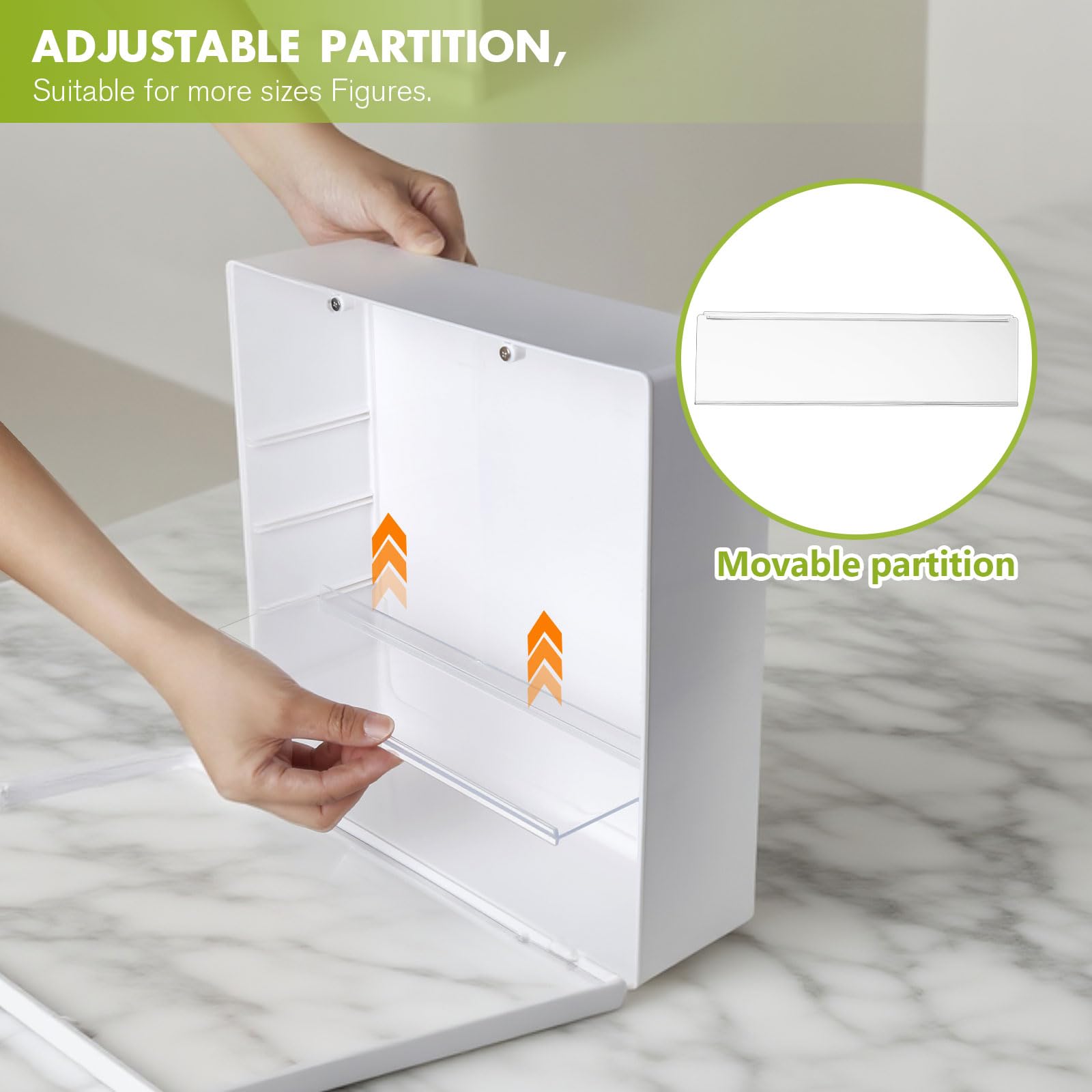 Vitrine transparente pour figurines, boîte de rangement murale pour poupée, présentoir réglable, boîte de présentation en acrylique avec porte, résistante à la poussière et à l'humidité, convient aux