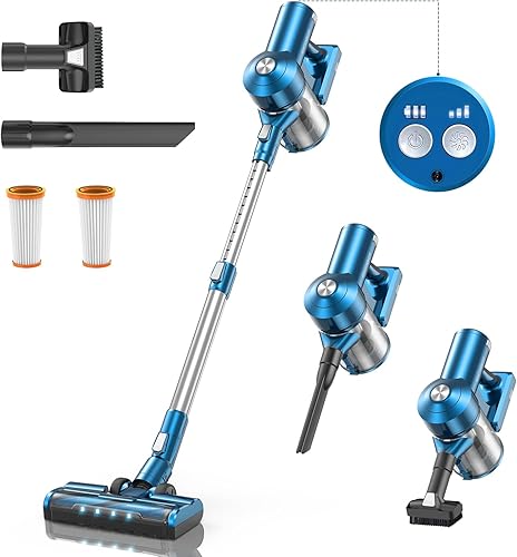 EICOBOT Aspiradora inalámbrica, 6 en 1, aspiradora ligera de 28 KPA, motor sin escobillas de succión fuerte, batería extraíble de 38 minutos de