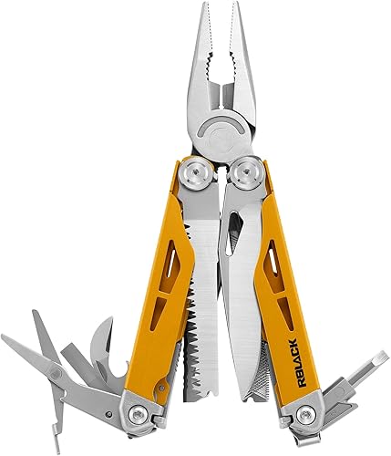 Miniatura 15 de EDC Multiherramienta, 21 en 1 con acabado de acero inoxidable resistente, alicates multiherramienta con bloqueo de seguridad | Cortador de cinturón