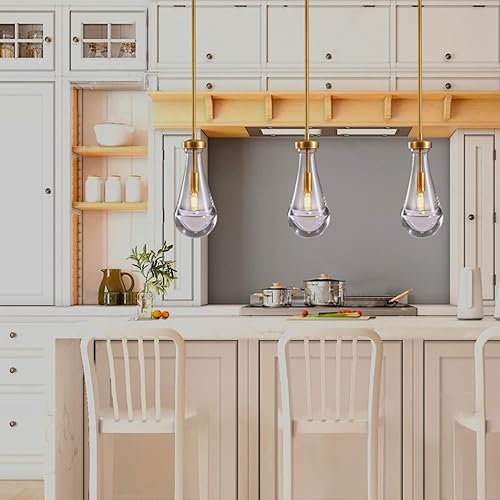 Miniatura 4 de Joyunleo Modernas luces colgantes de gota de lluvia luces colgantes para isla de cocina barra de latón lámpara de araña sólida transparente para
