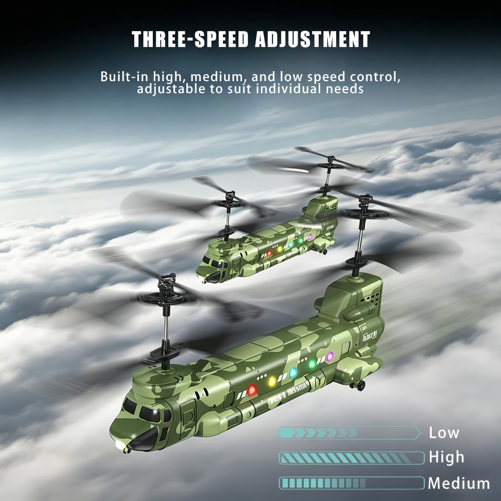 Elicottero radiocomandato militare da 2,4 Ghz con fotocamera HD, mantenimento dell'altitudine, luci a LED, una funzione chiave per fotografia aerea, interni ed esterni, elicotteri adatti ai