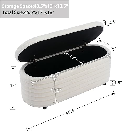 Miniatura 2 de chairus Banco de almacenamiento, otomano moderno de 45 pulgadas, cómodo taburete tapizado para sala de estar, pasillo, extremo de la cama (blanco, 1