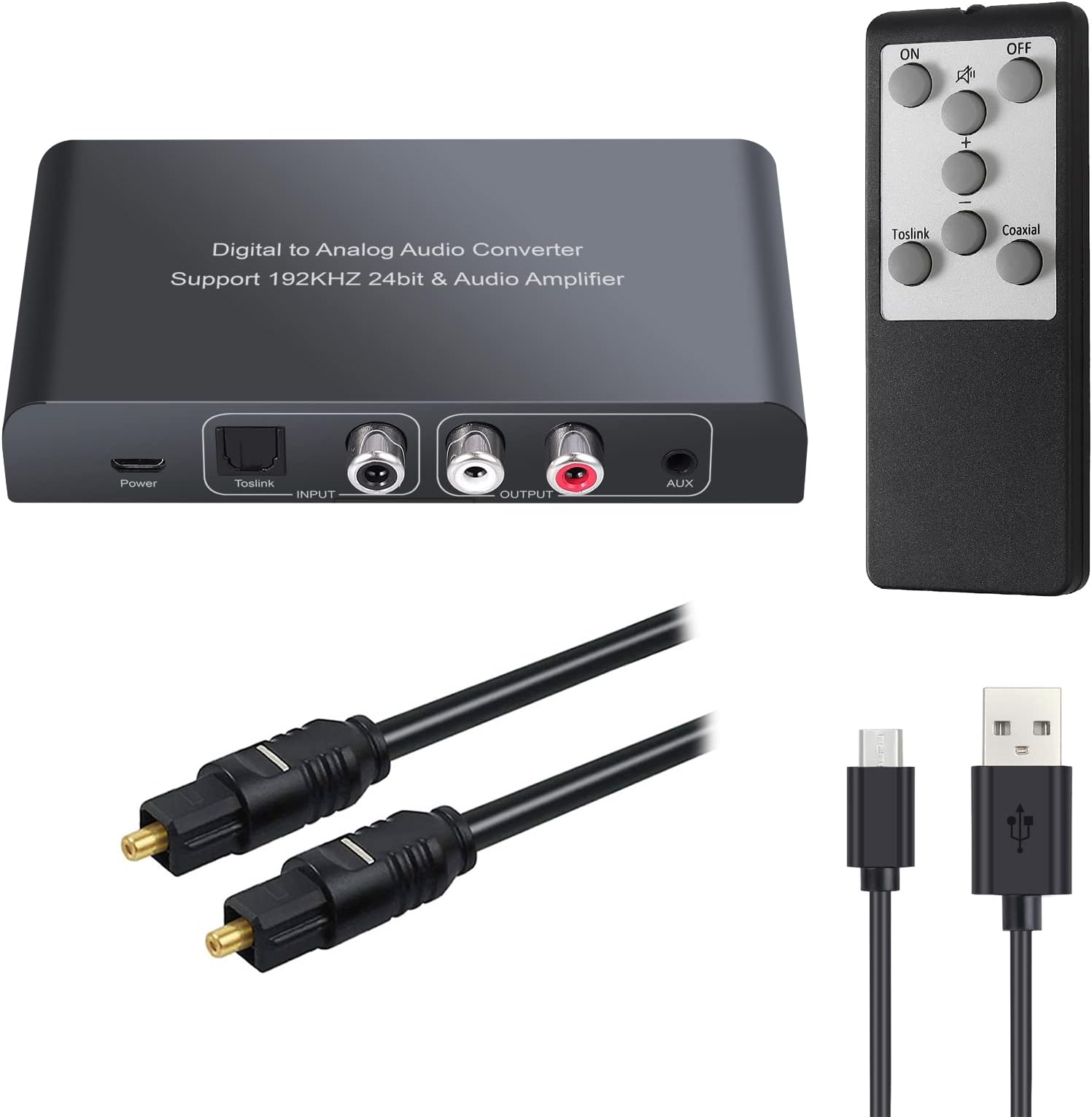 Neoteck 192kHz Digital to Analog Audio Converter with IR Remote Control, DAC Converter Digital Coaxial Toslink Optical to Analog Stereo L/R RCA 3.5mm Audio Adapter Support Volume Control/Mute/Power
