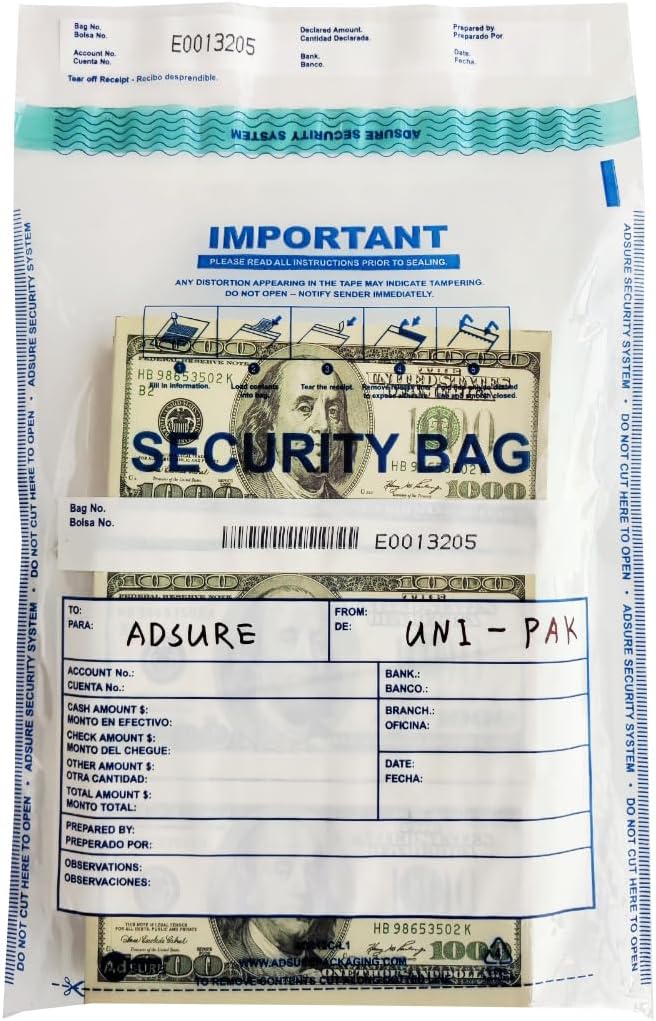 Clear Plastic Small Bank Deposit Bags For Cash | Pack of 100 | 9"x12"|Tamper Evident Bags | Write-On Panel and Tear-Off Receipt | Ideal for Cash Handling - Image 4