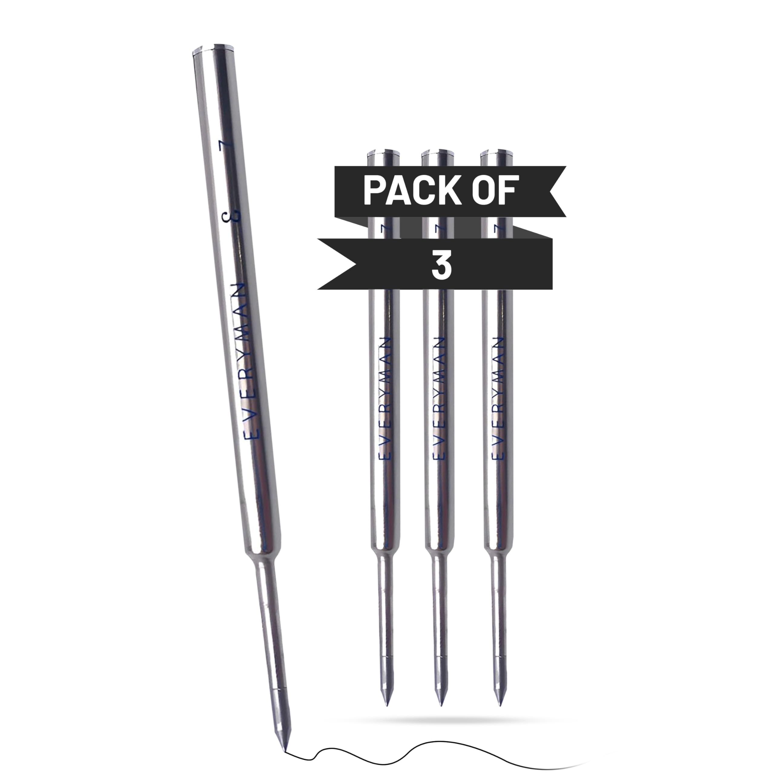 Everyman Black Grafton Premium Gel Pen Refills, 0.7mm Fine Tip, Smooth Writing Metal Ink Cartridge, Compatible with Grafton & Mini Click Pens, Ideal for Office, School, and Everyday Writing, 3 Pack