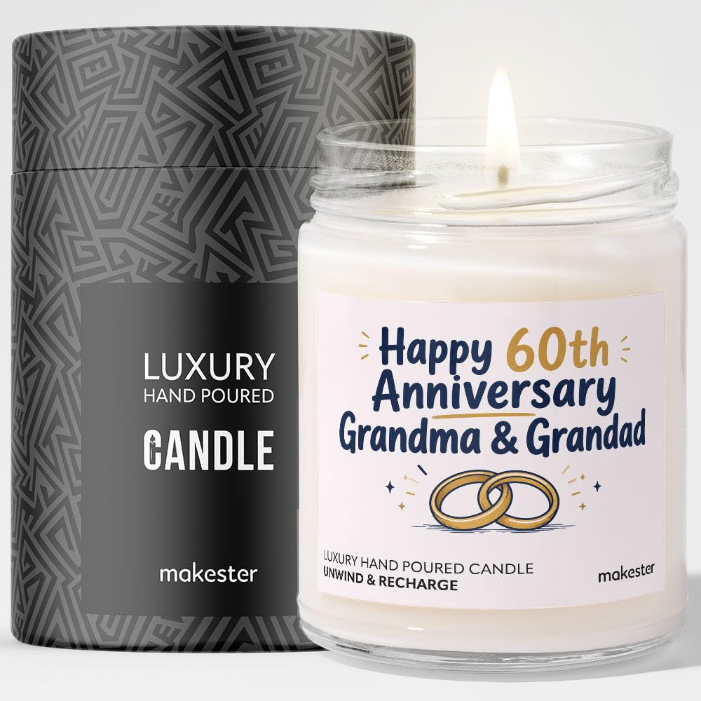 60th Anniversary Candle Gift for Grandparents - Luxury Soy Wax Candle - Vanilla, Jasmine, Sugared Almond - Makester โ image 1