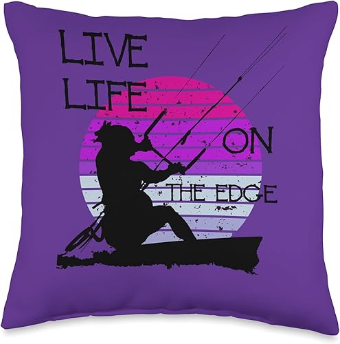 Vintage Sunset Retro Sunrise Black Kitesurfer Silhouette 3 Throw Pillow, 16x16, Multicolor