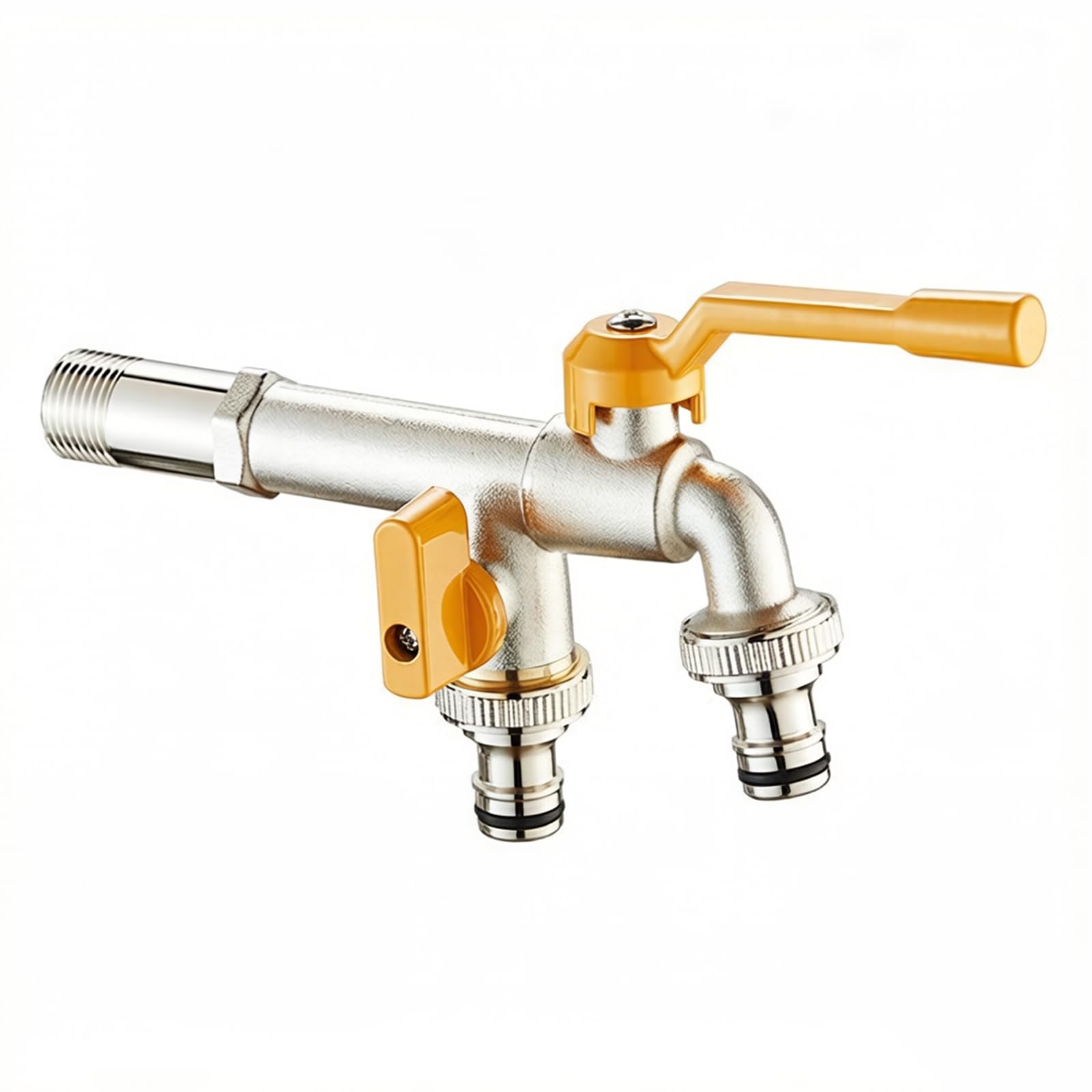 Grifo Agua Fria Pared Cromo Grifo Doble Salida 1/2 Grifos Exteriores Antihielo Grifos de Jardín Largos Doble Manija, 16 CM