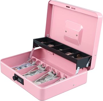 xydled Cash Box with Combination Lock, Metal Money Safe Storage Box, Pink
