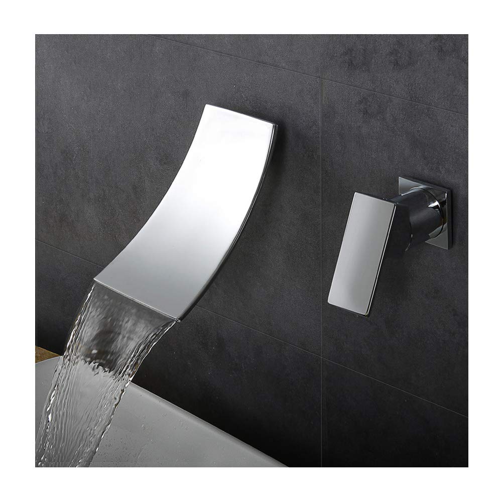 Robinet mitigeur de salle de bain mural à 2 trous avec bec cascade extra large
