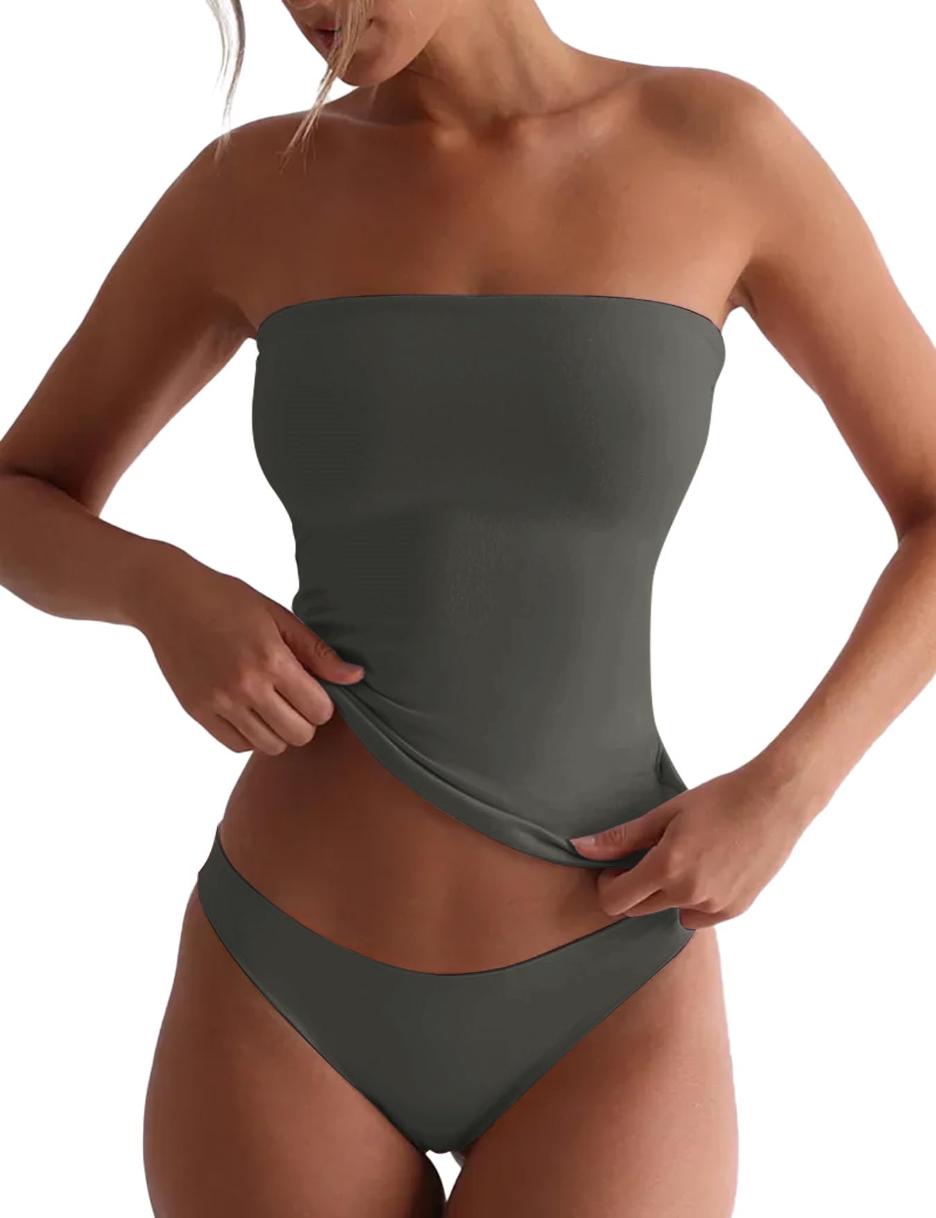 Tube Tops for Women Double Lined Tops Strapless Crop Tops Bandeau Basic Sexy Tank Tops Non See Through Going Out Tops