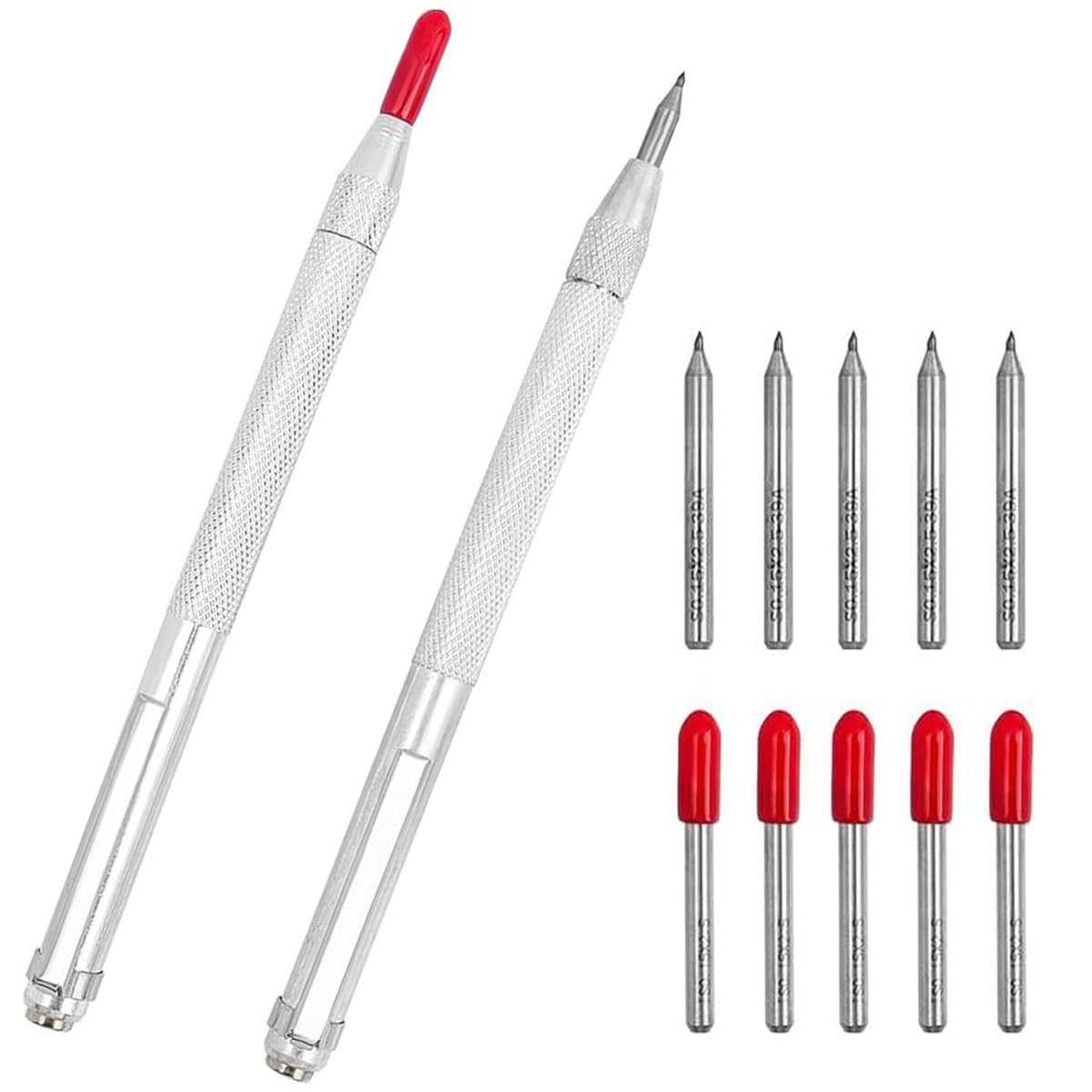 Treki 2 punte per tracciare in carburo di tungsteno punta da tracciare in metallo con 10 punte da tracciare di ricambio Scriber Tool Penna per incisione con magnete per metallo ceramica vetro legno