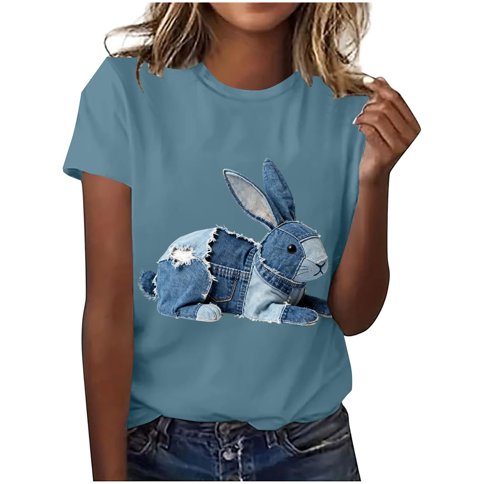 HUYTERTDR Womens Summer Tops Animal Printed Short Sleeve Shirts Crew Neck Cute Fashion Dressy Tunic Blouses for Women UK