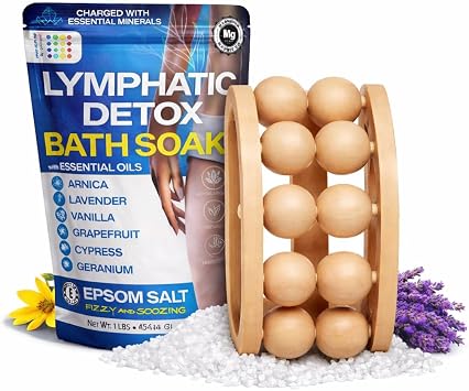 Arnica Montana Lymphatic Recovery Bundle Bath Salts 1 lb and Wood Therapy Massage Tool for Post-Surgery, Liposuction, BBL & Tummy Tuck Care