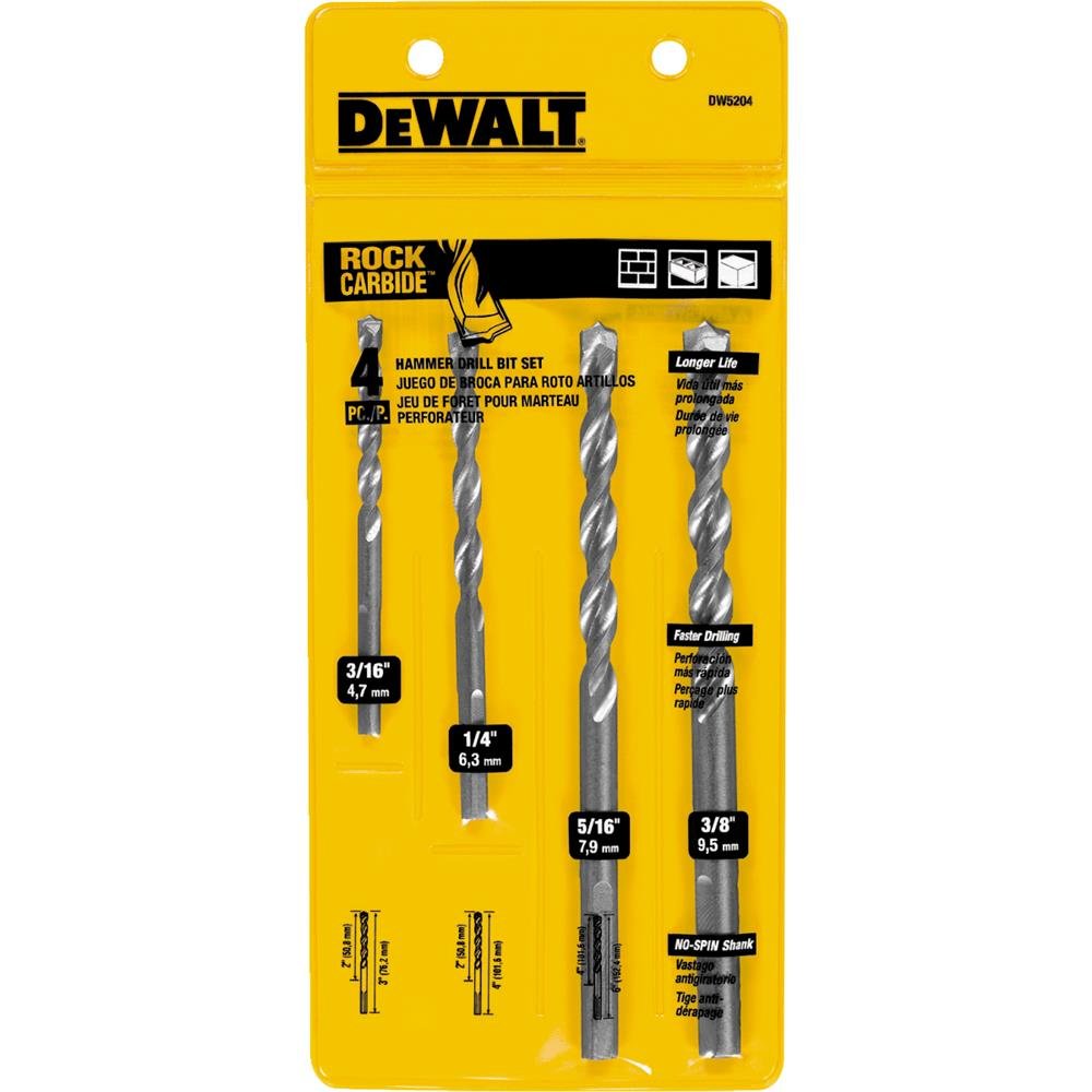 Masonry Drill Bit Set, Percussion, 4-Piece (DW5204)