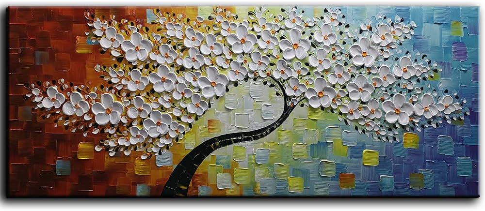 YaSheng Art - Large Canvas Wall Art ,Hand Painted 3D Texture Wall Art ,Colorful Floral Oil Painting, Modern Abstract Artworks Paintings , Wall Art for living room Bedroom Office Wall Deco Home, Framed Wall Art Pictures 60 by 24 inch