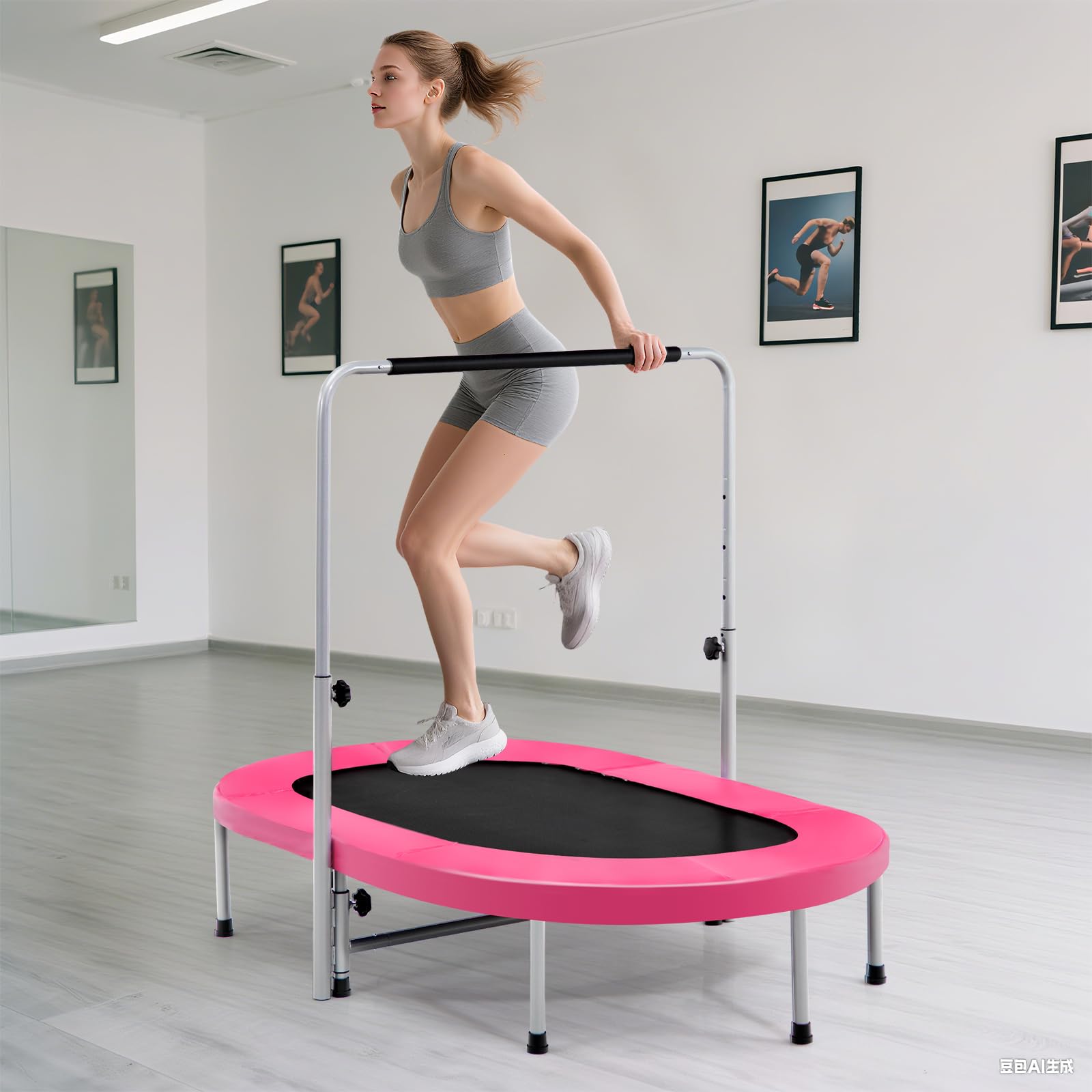 COSTWAY Trampolino Elastico da Interno ed Esterno, Tappetino Elastico Pieghevole per Adulti e Bambini con Maniglia Regolabile, Molle e Cuscinetto di Sicurezza, Trampolino Ovale per 2 Persone