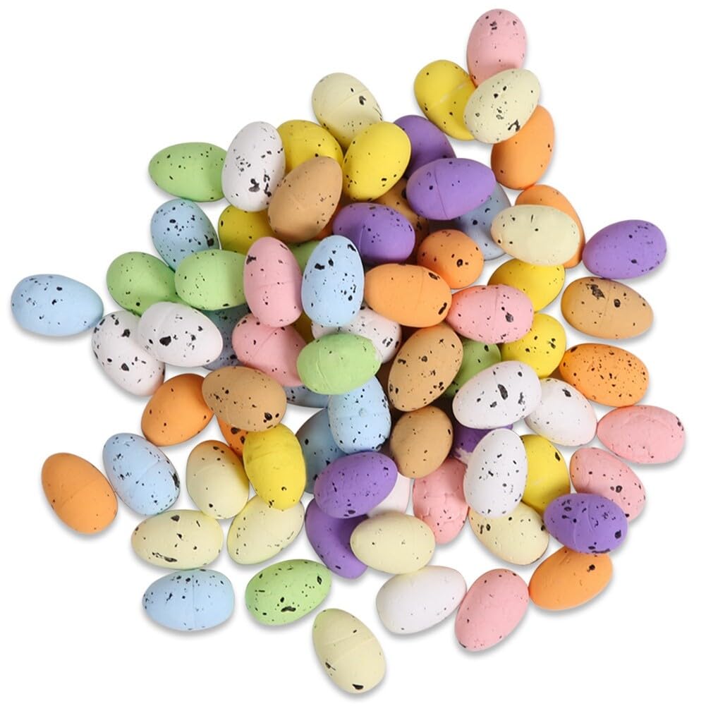100PCS Artificial Bird Eggs Craft DIY Easter Decoration Fake Nest Eggs Foam Easter Egg Decoration Fake Eggs Artificial Bird Eggs Speckled Eggs for Easter Basket Fillers Home Garden Ornaments