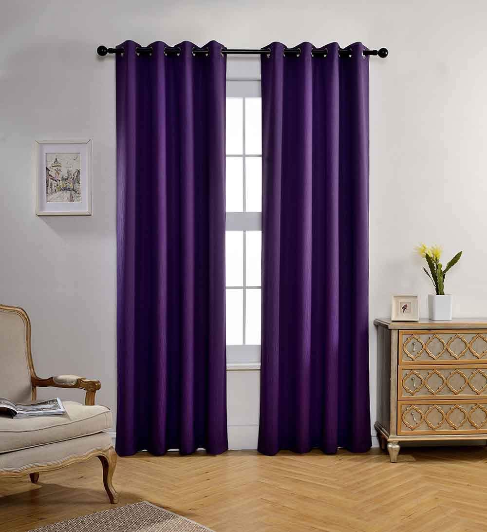MIUCO Room Darkening Textured Grommet Window Treatment Blackout Curtains for Bedroom 2 Panels 52x95 Inch Purple