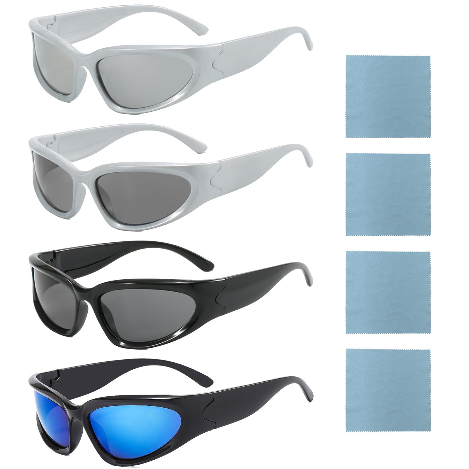 VEGCOO 4 Pcs Wrap Around Sports Sunglasses, UV400 Shades Outdoor Sport Sunglasses