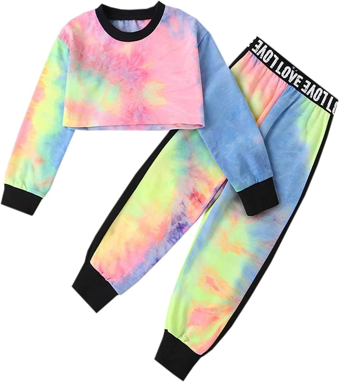 Betusline Girls 2 Piece Outfits Girls Cropped Sweatsuit Pants Outfit Clothes Set, 4T-14 Years