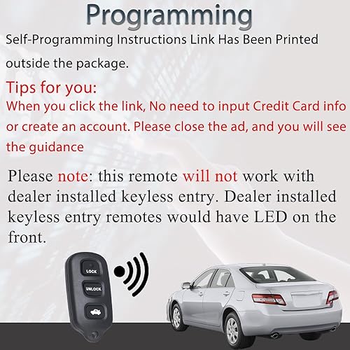 Miniatura 3 de Llavero de entrada sin llave compatible con Toyota Camry 2002-2006  Solara 2002-2003  Toyota Matrix Pontiac Vibe 2003-2008  Sienna 1999-2003
