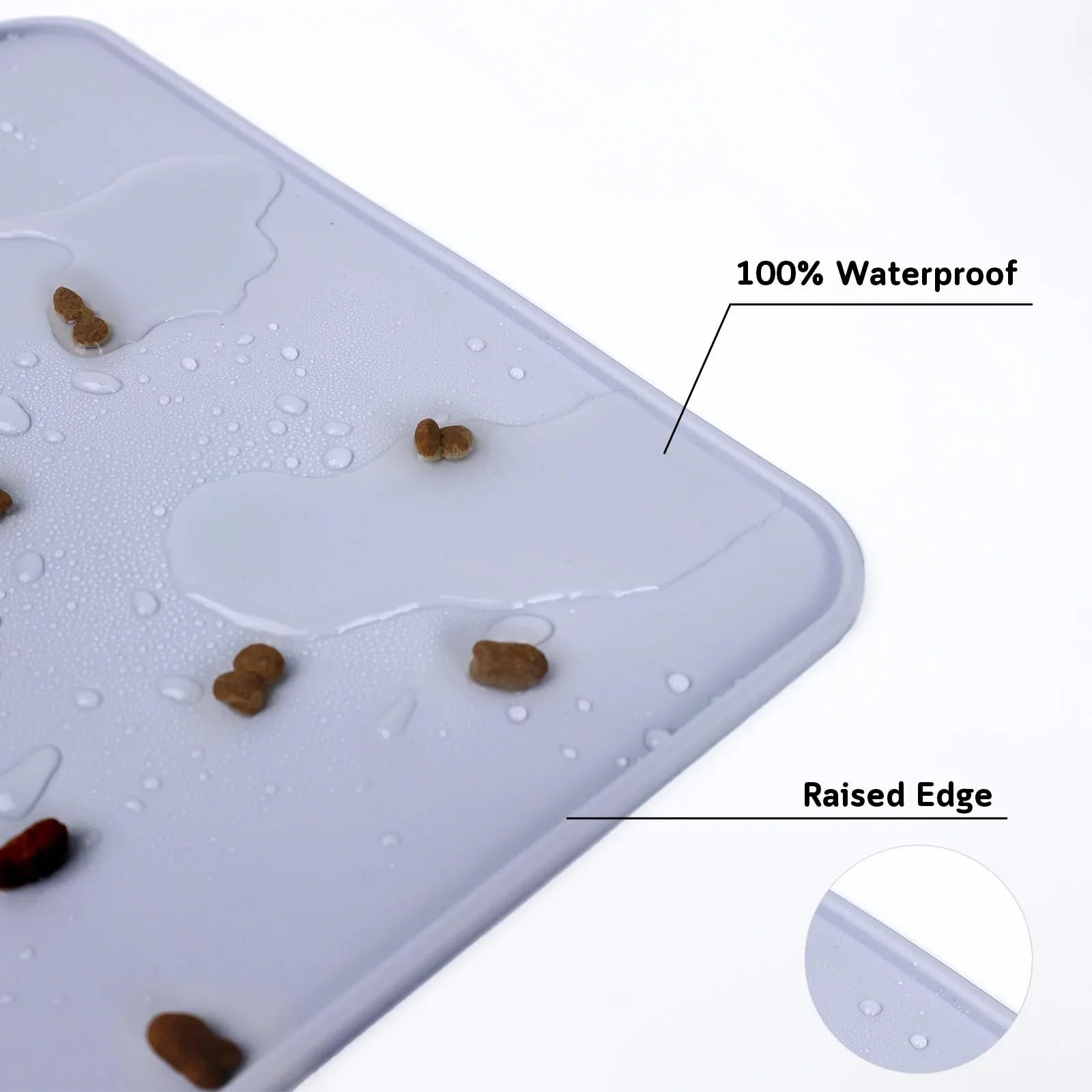 Futtermatten für Haustiere Silikonunterlage for Katzen und Hunde – wasserdichtes, rutschfestes Futternapf-Tischset mit erhöhtem Rand, leicht zu reinigen wasserdichte(Light Grey)