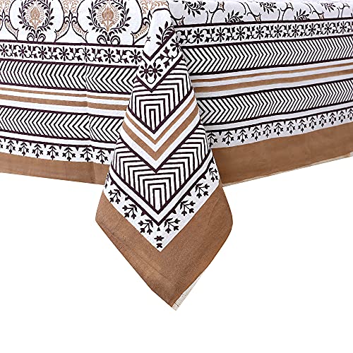 Table Cloth, Rectangle, Cotton,145 cm X 220 cm (Brown and White)