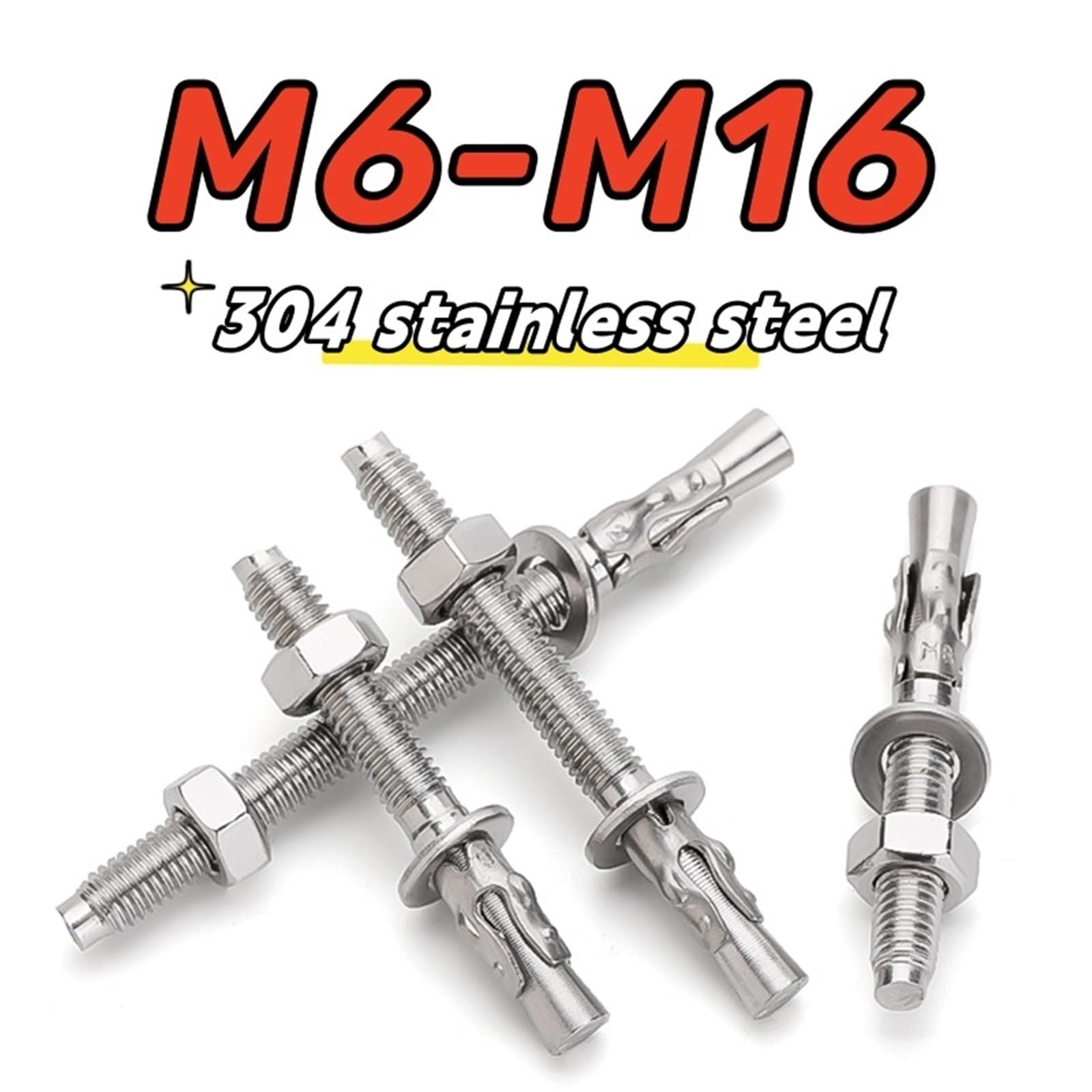Pernos De Expansión 1-3 uds M6 M8 M10 M12 M16 304 tornillo de expansión acero inoxidable ancla cuña perno pasante reparación automóviles Gecko(M16x120-1pcs)