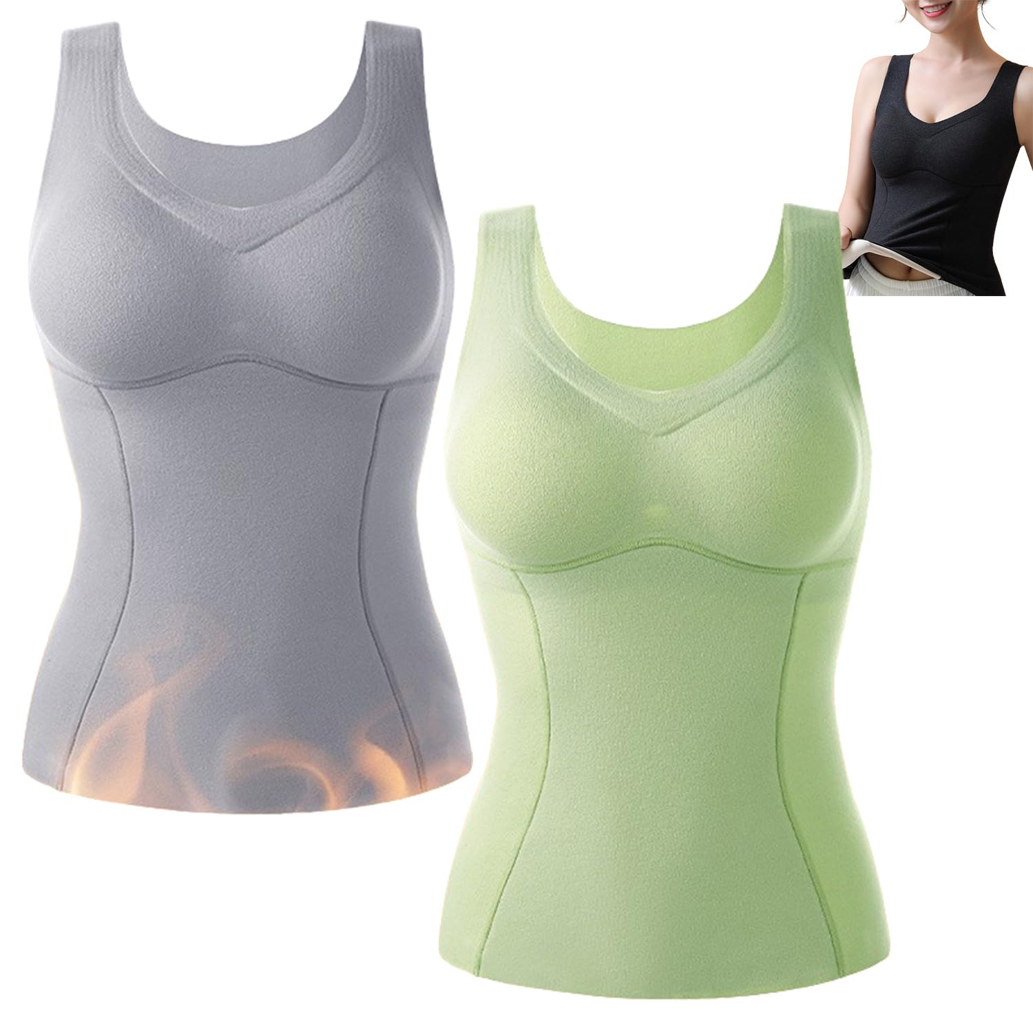 YXWYXWA 2 piècesTourmaline Auto-Chauffant ION Hiver Shapewear, Femmes Sculptant Polaire Thermique intégré Soutien-Gorge sous-vêtements Gilet