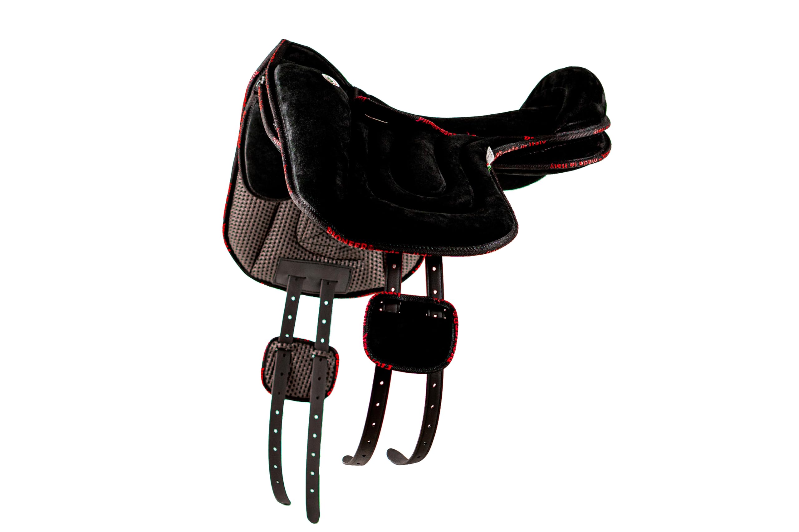PIONEER Bareback-Sattel 50x45 aus Wildleder - Reitsattel für natürliche Reitweise, Made in Italy - Polsterung aus Watte und Memory Foam - Neopren-Sattelgurt - Schwarz