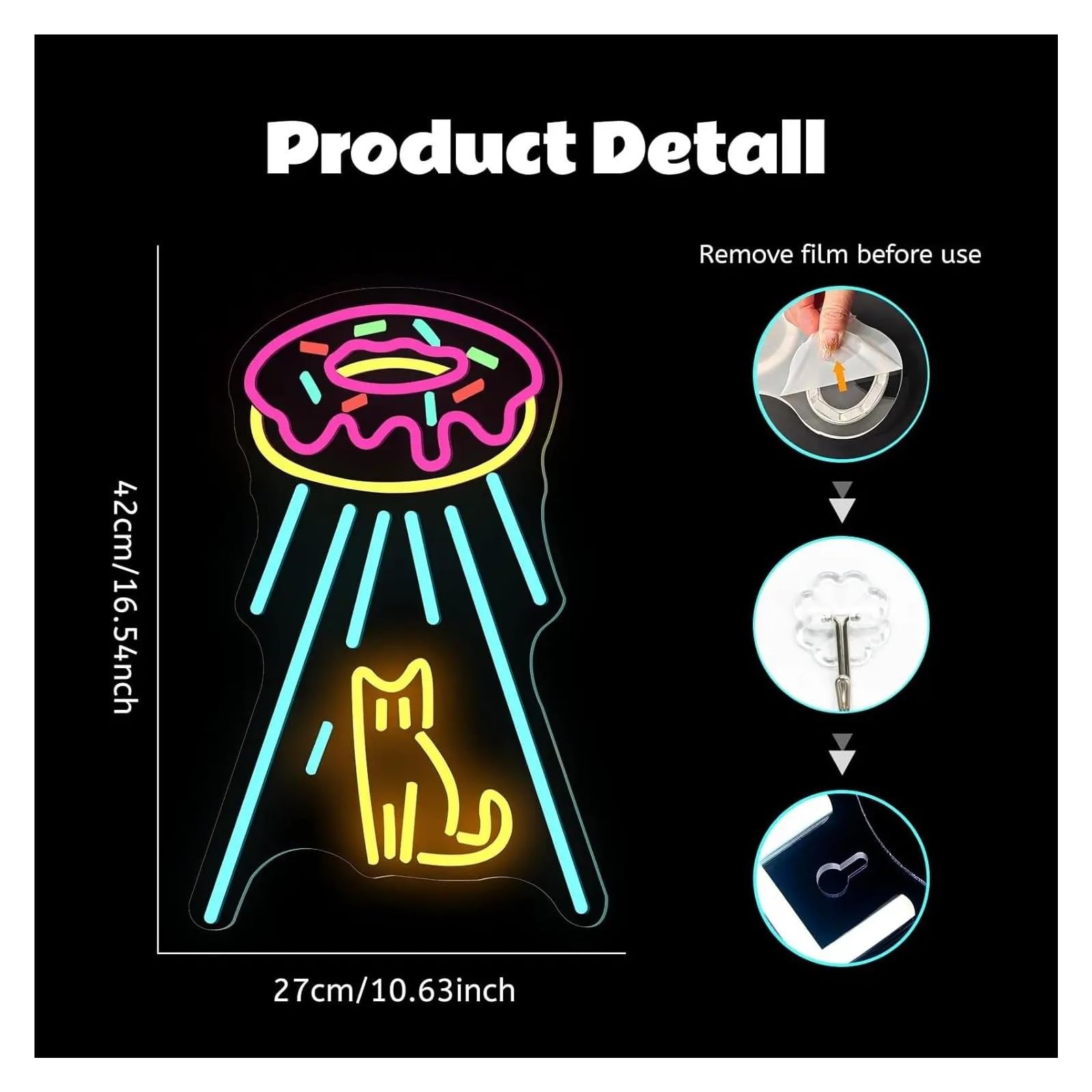 LED néon signe Enseigne Au Néon En Forme De Donut, Motif Chat Alimentée Par USB Intensité Variable Pour Chambre À Coucher, Bar, Salon, Fête D'anniversaire, 42cmx27cm