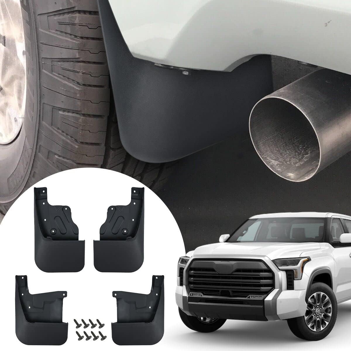 4PCS Mud Flaps Splash Guards, Front & Rear Tire Wheel Mud Guards All Weather Mudguards Mudflaps with Hardware Kits Accessories for Toyota Tundra 2022 2023