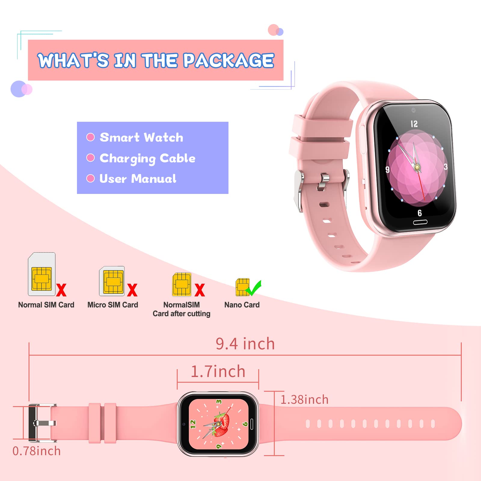 Lylica Reloj Inteligente Niños - Smartwatch Niño para y Niña con Podómetro, 19 Juegos, Llamadas, SOS, Música, Linterna, Juguetes para niños de 3-12 años Navidad Cumpleaños Regalo (Rosa)