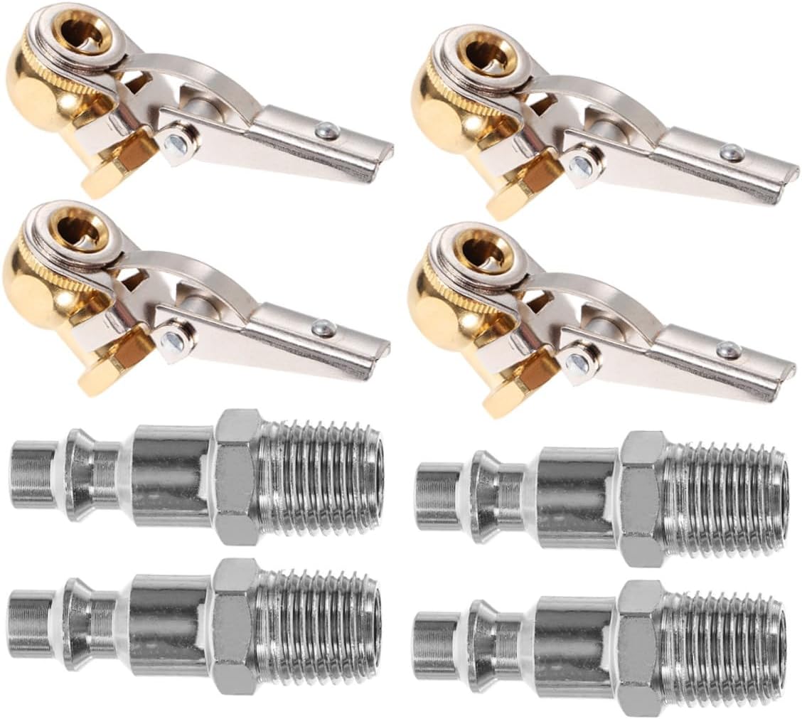 2 Sets 1/4" Npt Threaded Locking Air Chuck with Clip Quick Connect Tire Inflator Adapter for Car and Motorcycle Tire Inflation Copper Construction Accessory