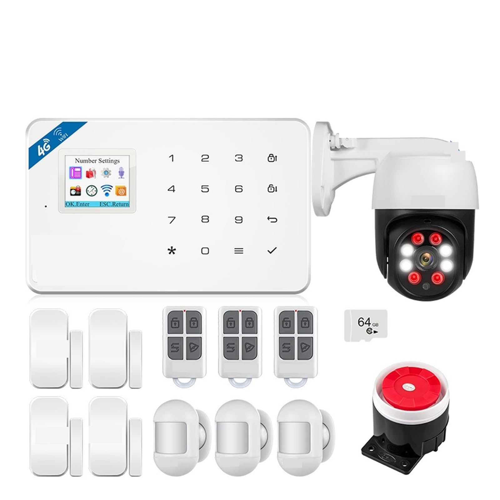 KIT de contrôle sans Fil for système d'alarme sécurité Domestique, 4G/WiFi, Panneau GSM, appareils intelligents for Maison, capteur fenêtre/Porte pour la Maison et Le Garage(KIT 5)