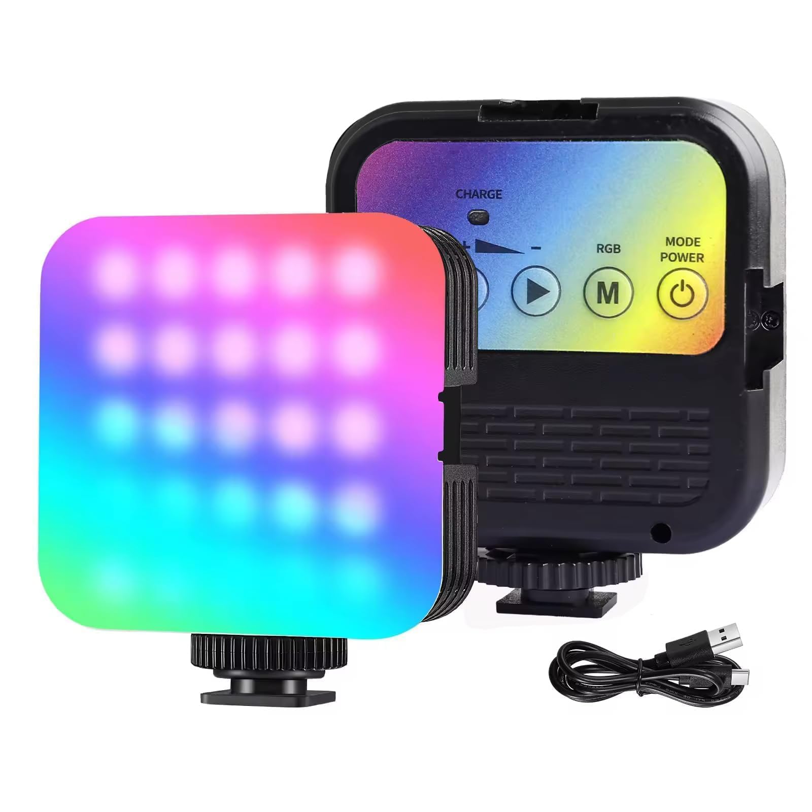 Luce Video RGB Ricaricabile 4 Cold Shoe, CRI 90+ 20 Modalità Scena 3000K-7000K 1800mAh, Led Fotografica Dimmerabile per Registrazione, Streaming Live e Microfilm