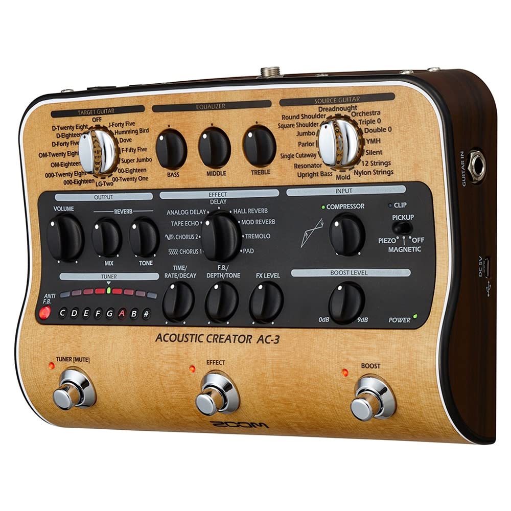 Zoom AC-3 Acoustic Creator DI-Box et pédale d'effet pour guitare acoustique Marron