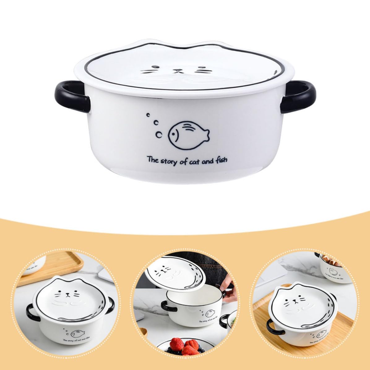 Tazón de Ramen de Cerámica Resistente al Desgaste de 800ml Tapa, Reutilizable y Apto para Microondas, Adecuado para Sopa en Restaurantes y Uso Diario